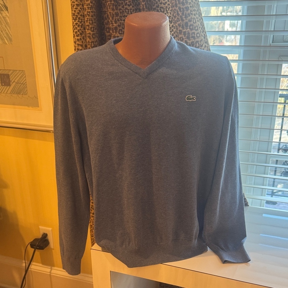 Lacoste blue 100% cotton v neck sweater